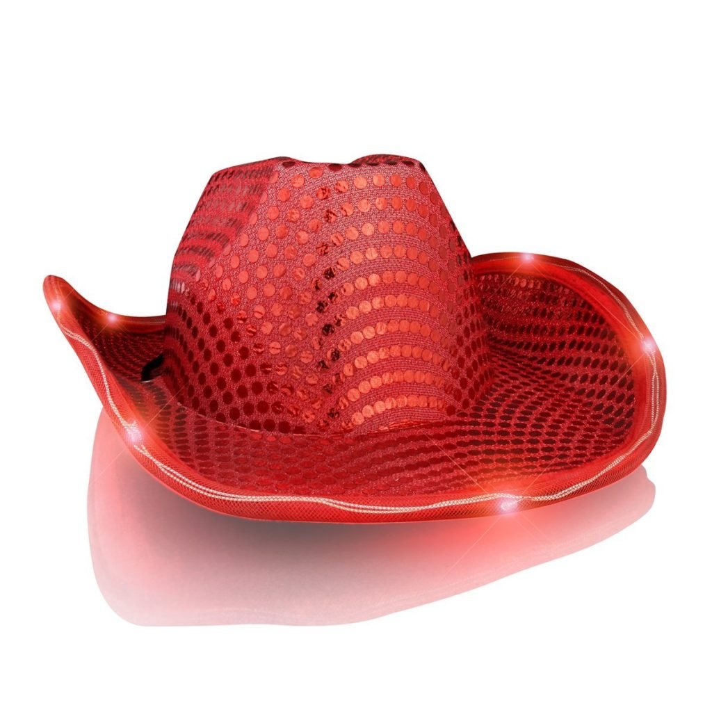 Red Sequin Cowboy Hat — LED Light-Up